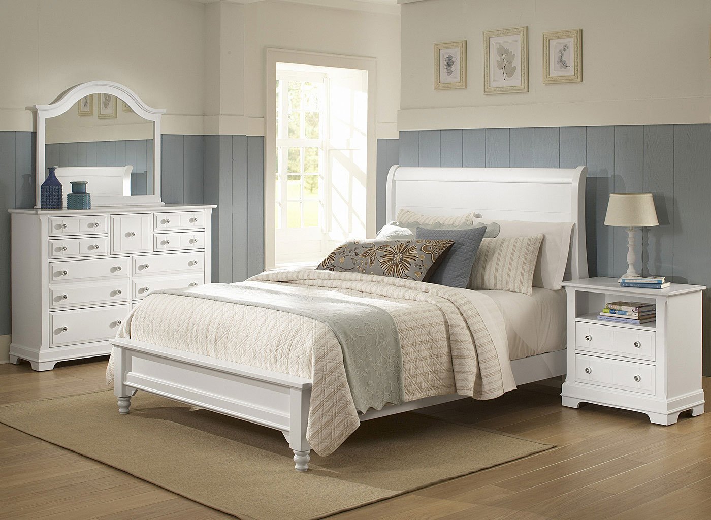 Cottage Sleigh Bedroom Set (Snow White) Vaughan Bassett ...