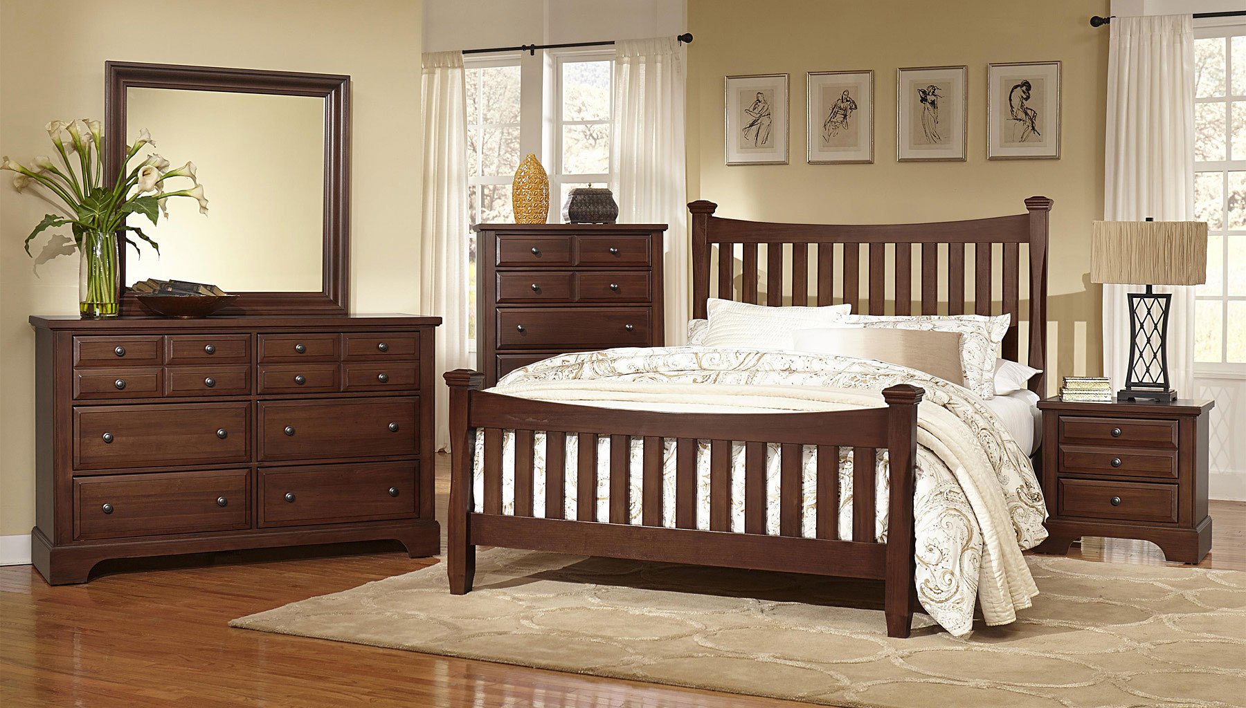 Bedford Low Post Bedroom Set (Cherry) Vaughan Bassett ...