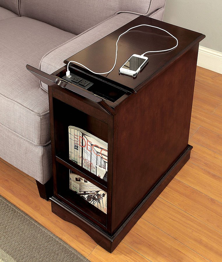 Hobart het dossier Geplooid Lilith I Side Table W/ USB And Power Outlet (Cherry) Furniture Of America |  Furniture Cart
