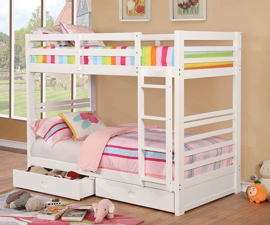 California Iv Twin Over Bunk Bed W 2 Drawers White Furniture California Iv Twin Over Bunk Bed W 2 Drawers White Furniture Of America Cart