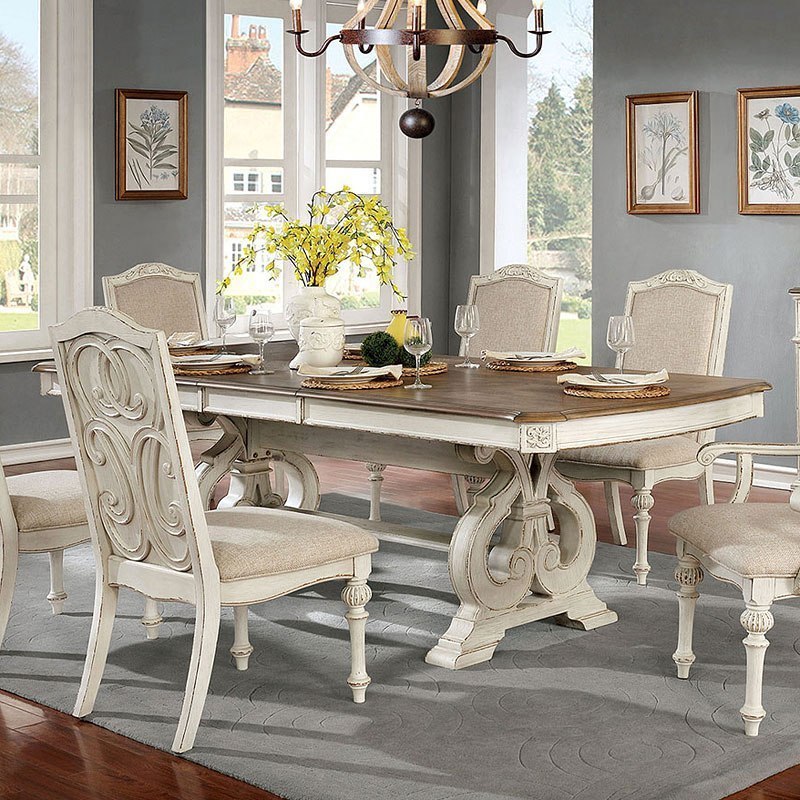 antique white dining set with bench