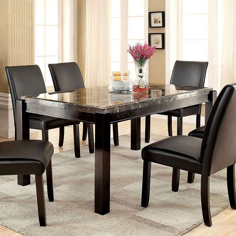 marble table black chairs