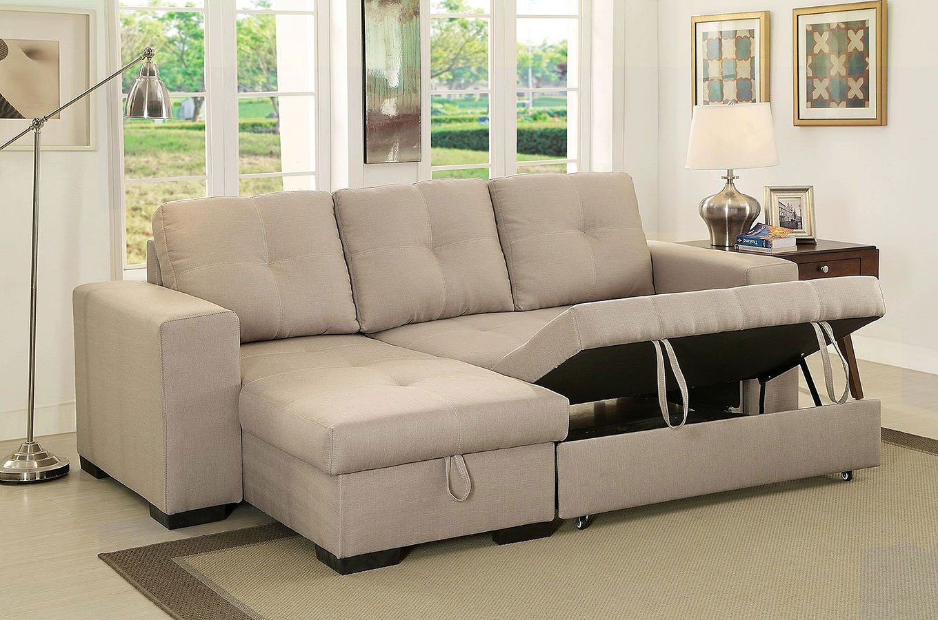 Denton Sectional W/ Pull-Out Sleeper (Ivory) Furniture Of America
