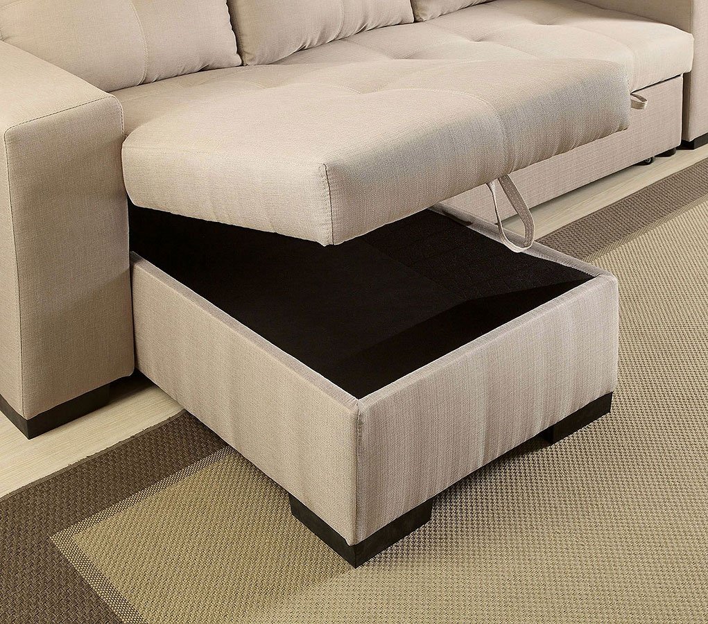 Denton Sectional W/ PullOut Sleeper (Ivory) Furniture Of America