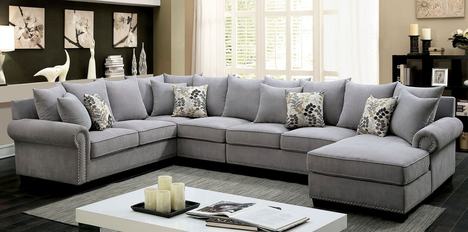 Skyler Sectional Living Room Set (Gray) Furniture Of