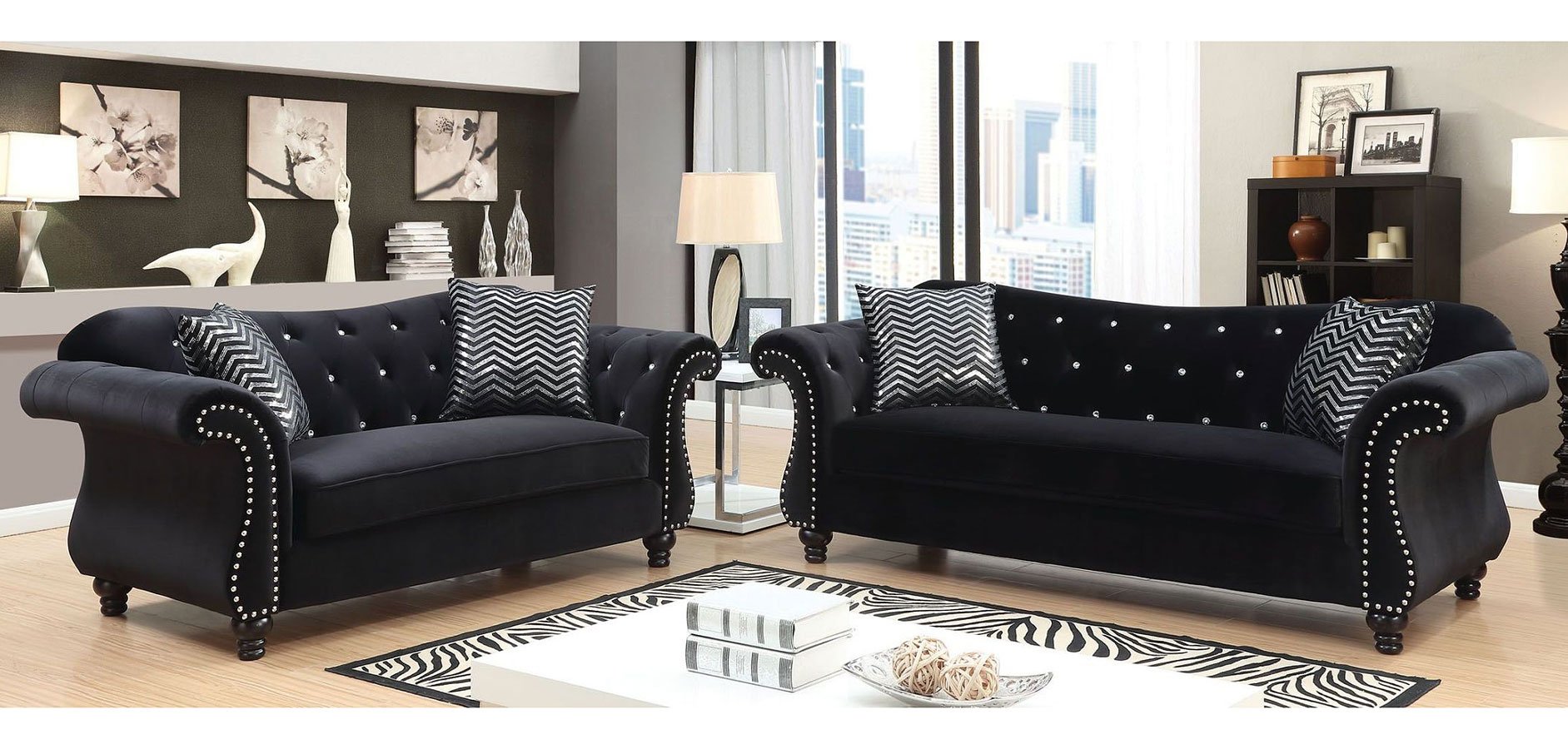 Jolanda Living Room Set Black Furniture Of America Furniture Cart