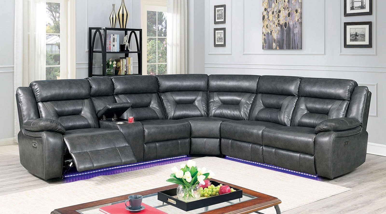 Omeet Power Reclining Sectional W/ LED Lighting Furniture Of America