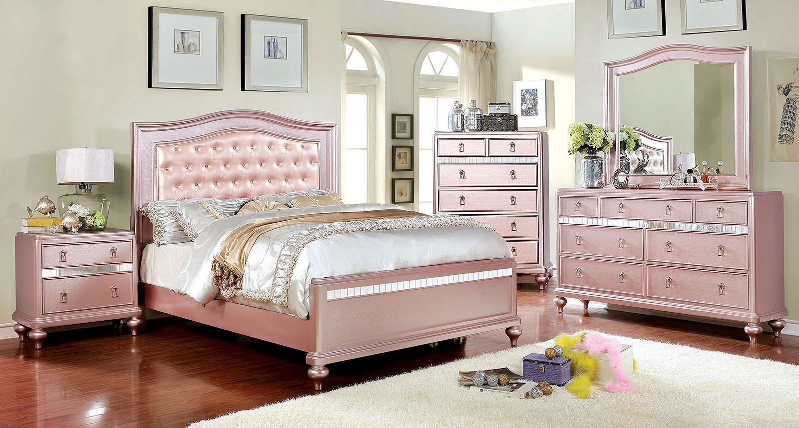 Ariston Youth Panel Bedroom Set (Rose Gold) Furniture Of ...