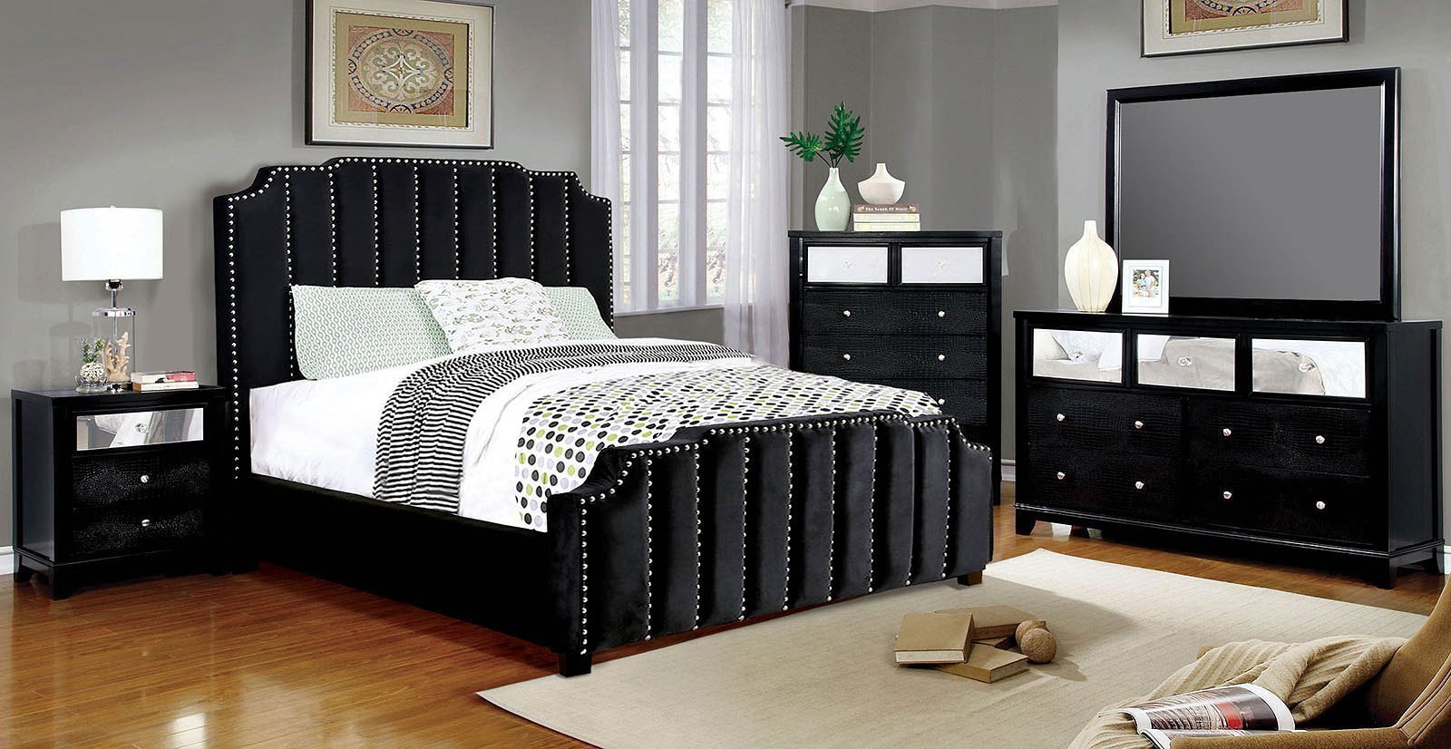 Atria Upholstered Bedroom Set Black Furniture Of America Atria Upholstered Bedroom Set Black