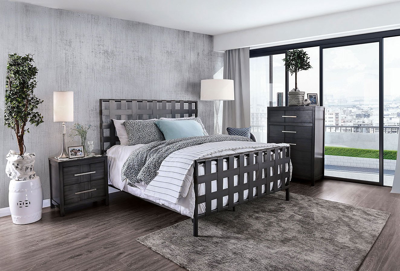 oak and metal bedroom furniture set