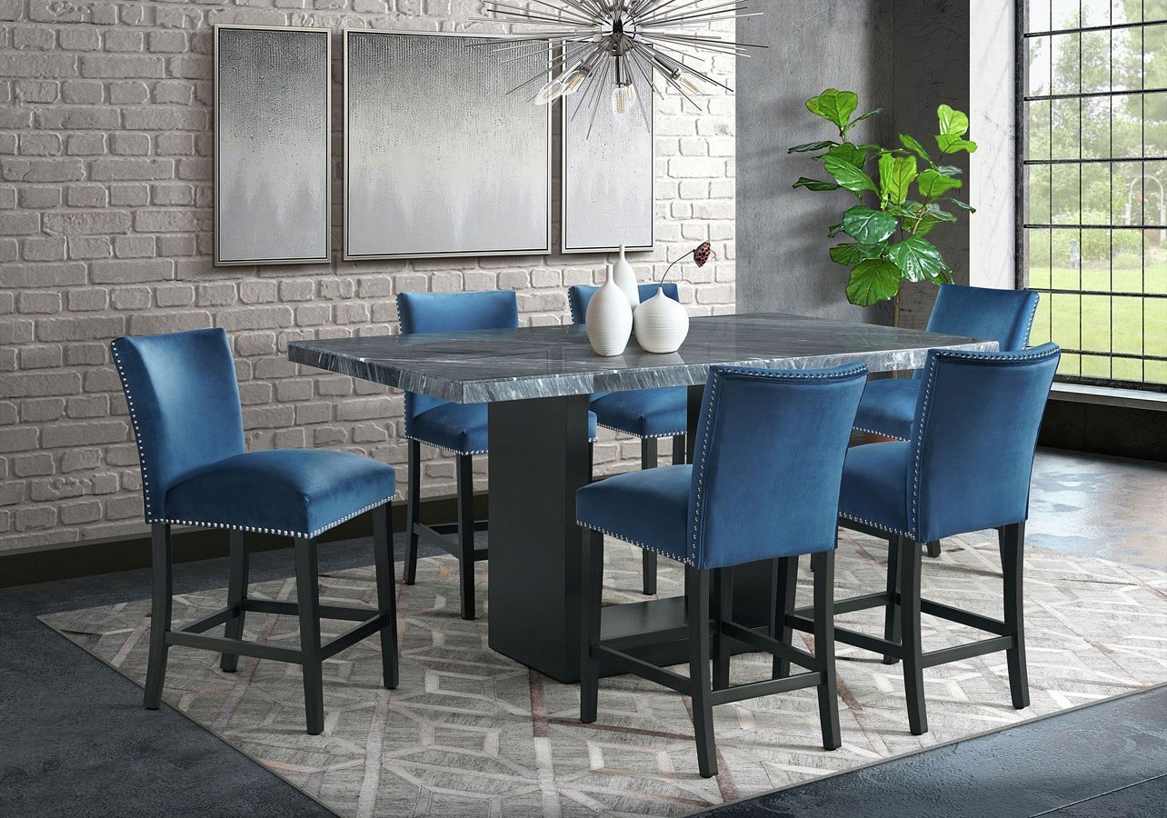 blue and gray dining room set