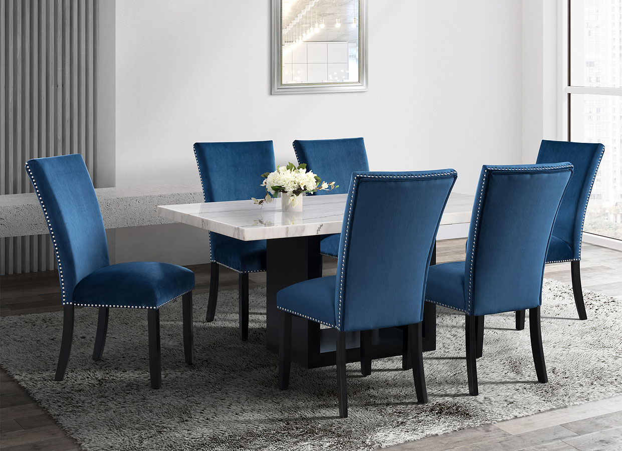 Valentino Dining Room Set W/ Blue Francesca Chairs Elements Furniture Furniture Cart
