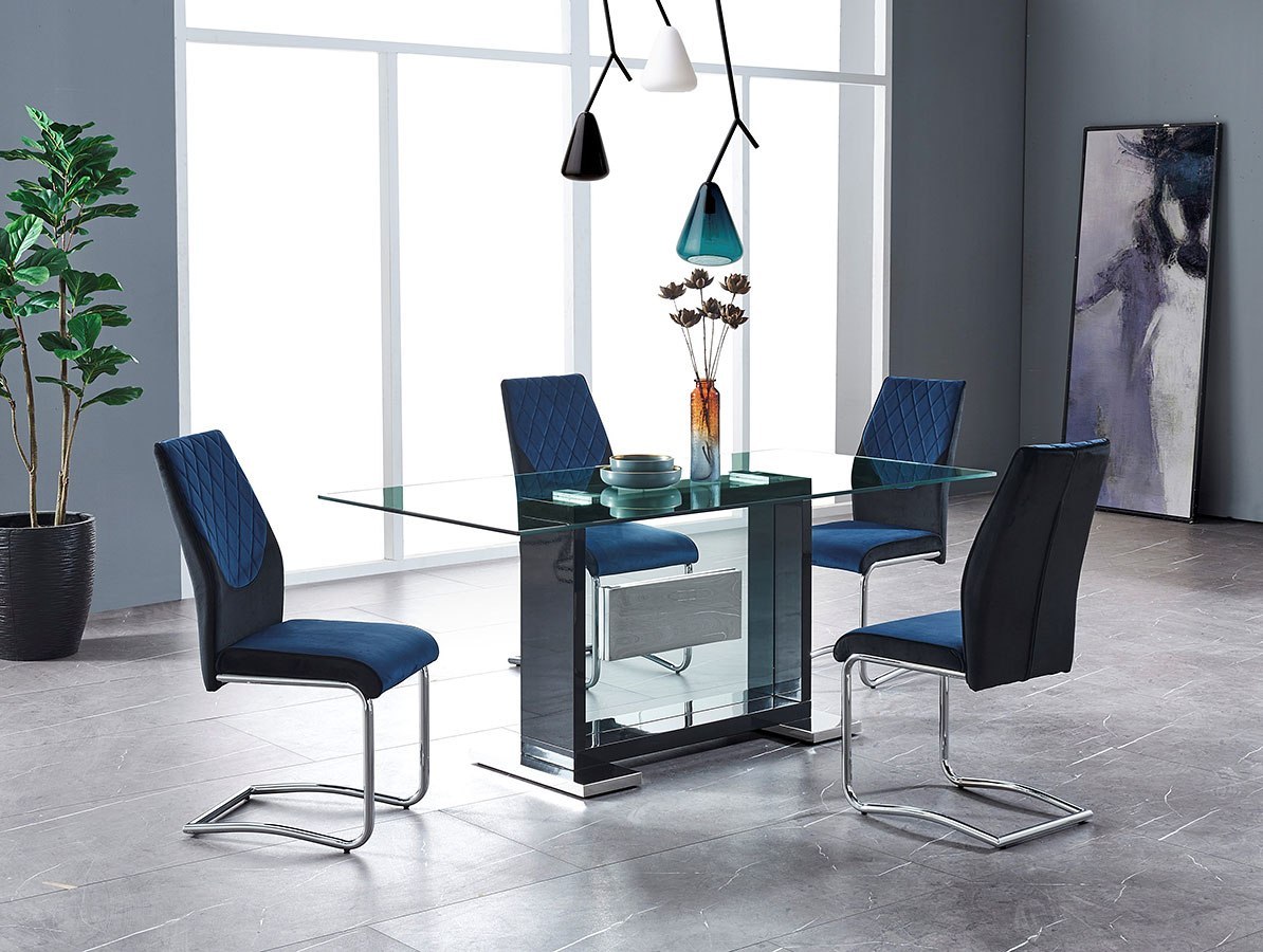 D1182 Dining Room Set W Black And Blue Chairs Global Furniture Furniture Cart