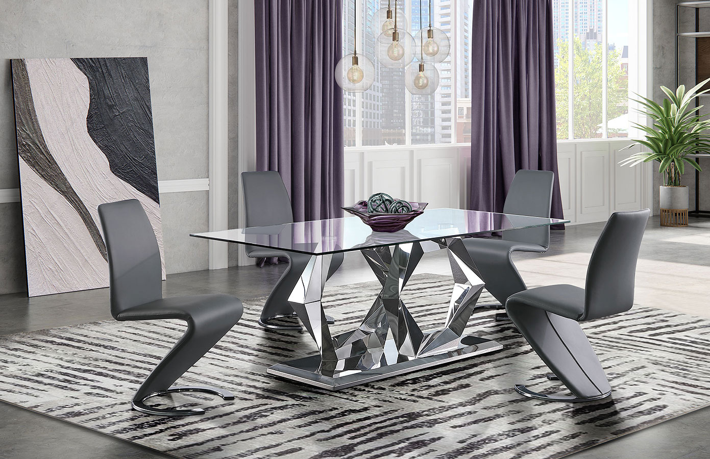 D1675 Dining Room Set W/ Grey Chairs Global Furniture Furniture Cart