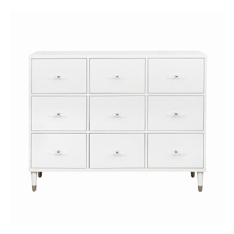 Small Space Modern White Nine Drawer Chest Accentrics Home Furniture Cart