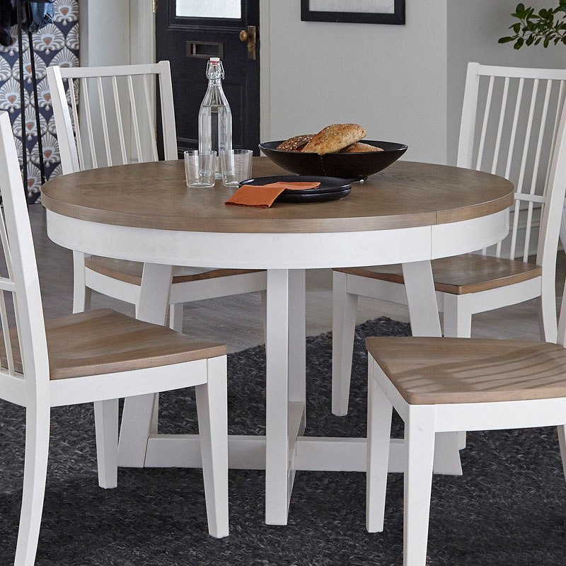 Americana Modern Round Dining Room Set W/ Black Barrel Chairs Parker ...