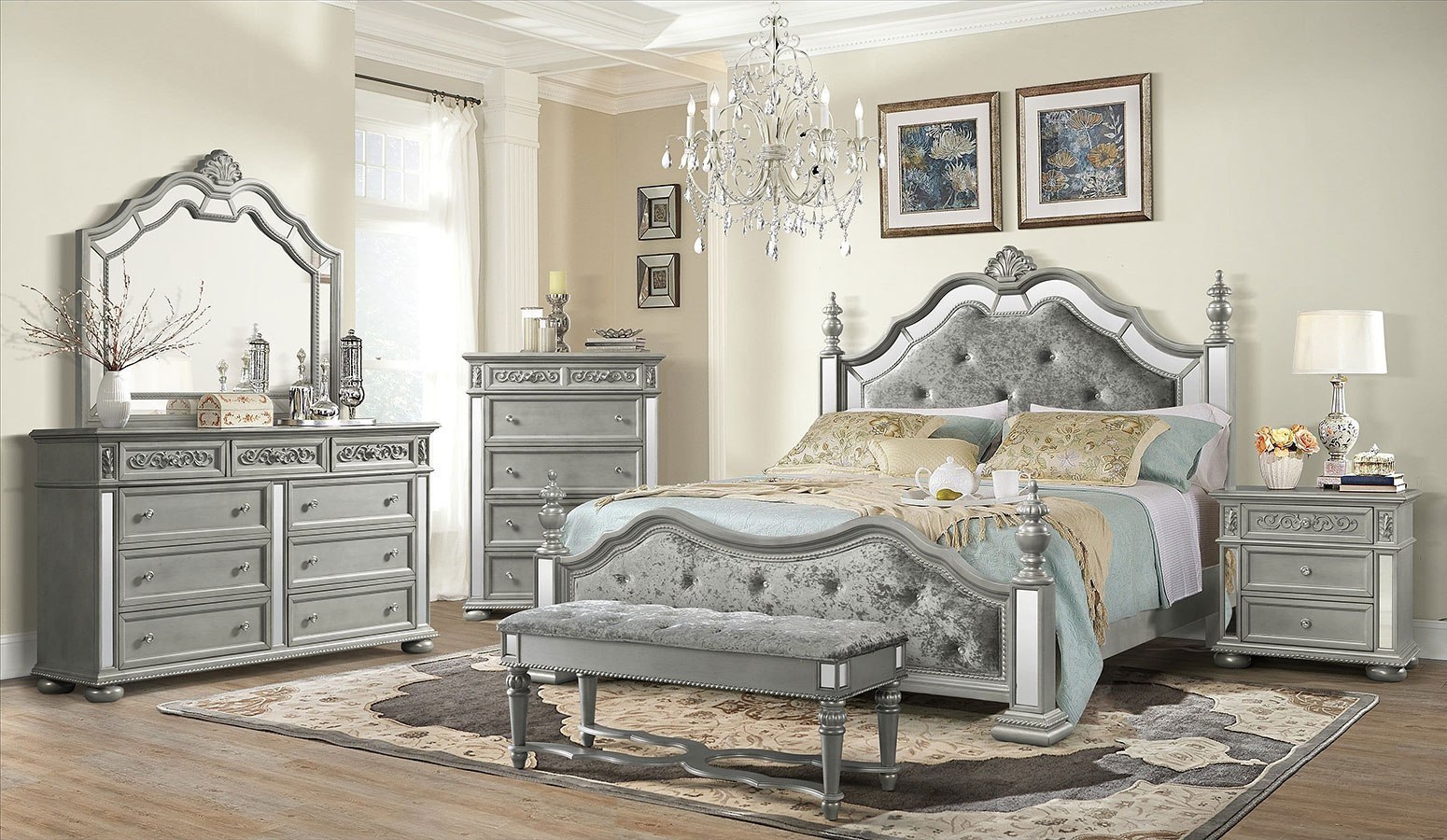 Diana Poster Bedroom Set (Silver) Global Furniture ...