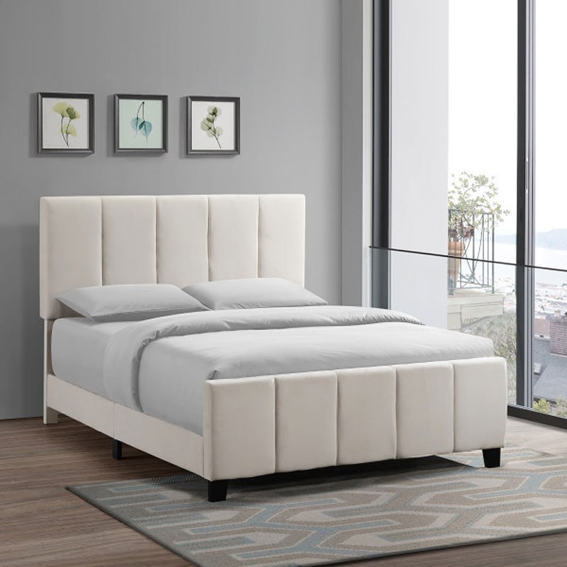 Modern Channel Upholstered Bed (Ivory) Accentrics Home Furniture Cart
