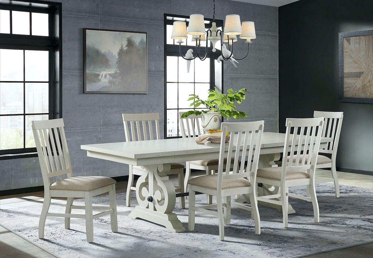 Stone Dining Room Set W/ Slat Chairs (White) Elements Furniture Furniture Cart