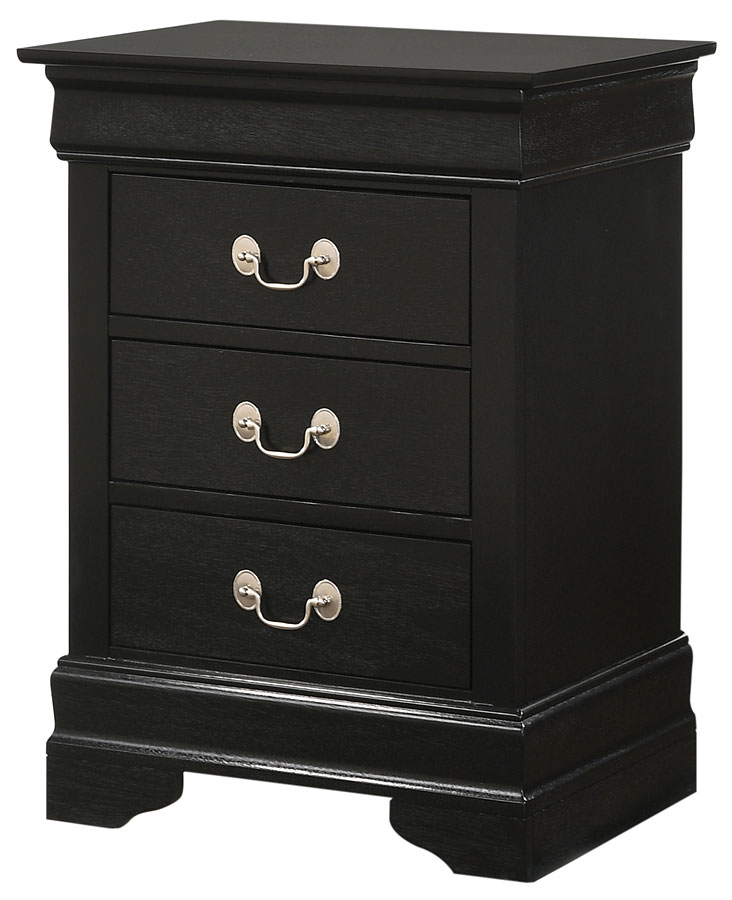 Louis Phillipe 3 Drawer Nightstand (Black) Glory Furniture | Furniture Cart