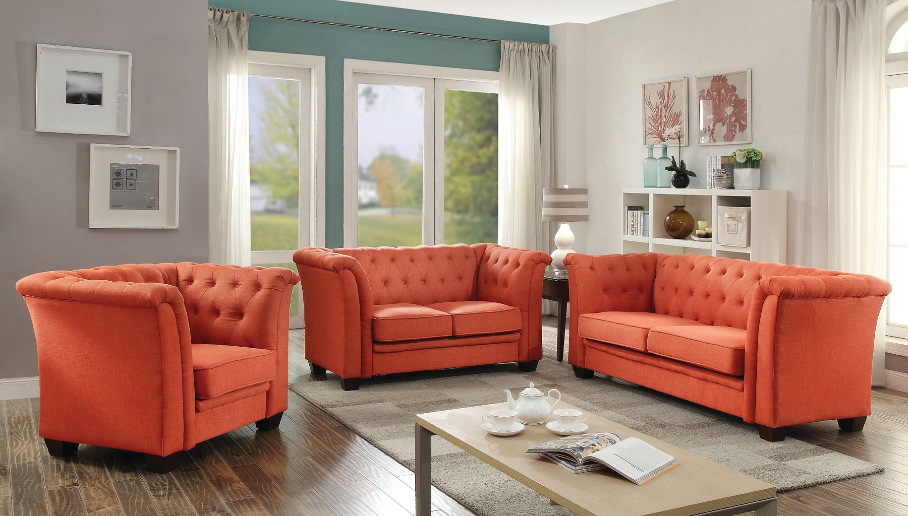 orange living room furniture sets