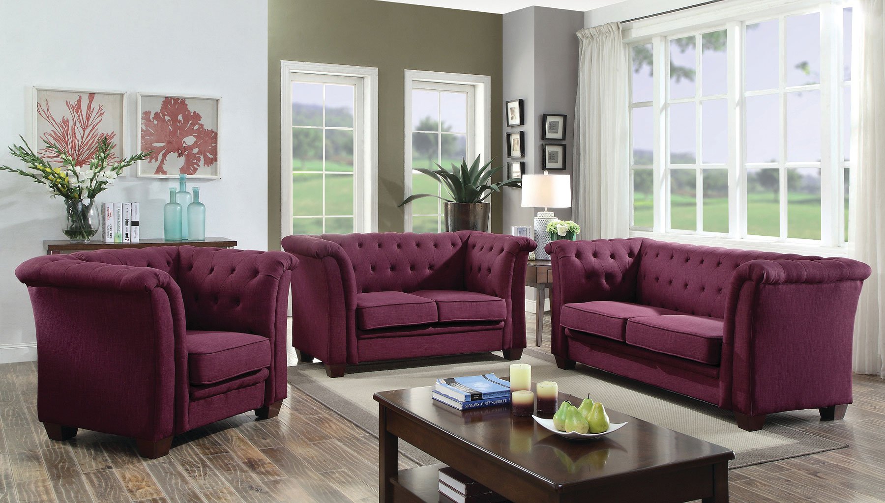 tufted furniture purple living room