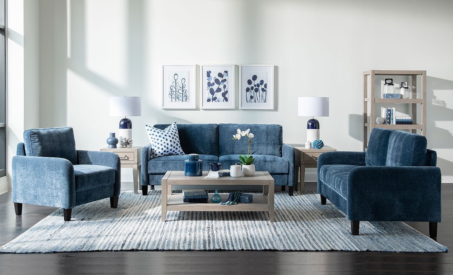 Everly Blue Velvet Living Room Set Home Furniture Outfitters