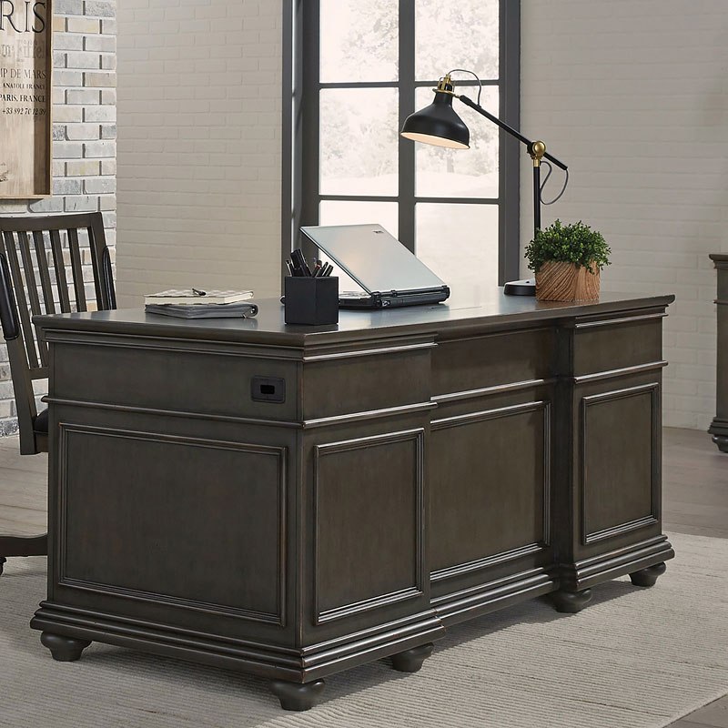 Oxford 66 Inch Executive Desk (Peppercorn) Aspenhome | Furniture Cart