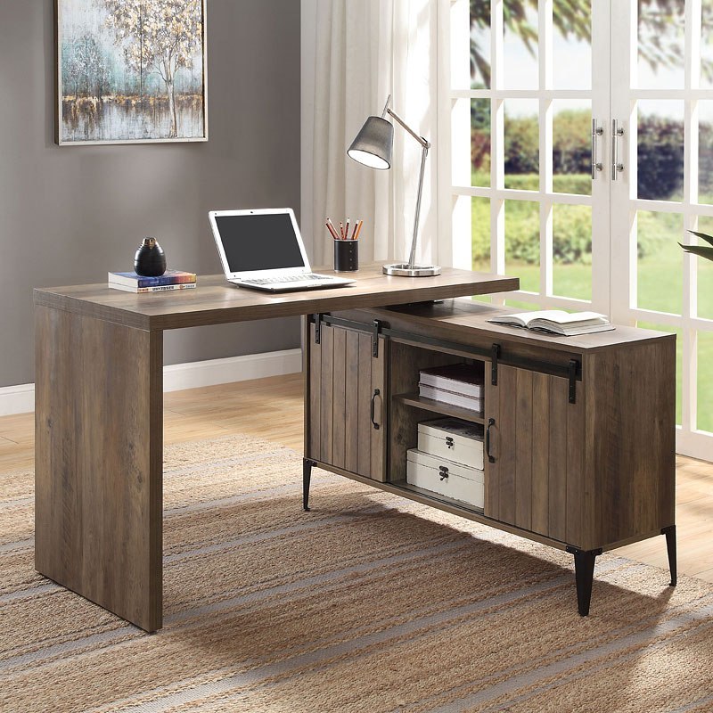 Zakwani 55 Inch L-Shaped Writing Desk (Rustic Oak/ Black) Acme ...