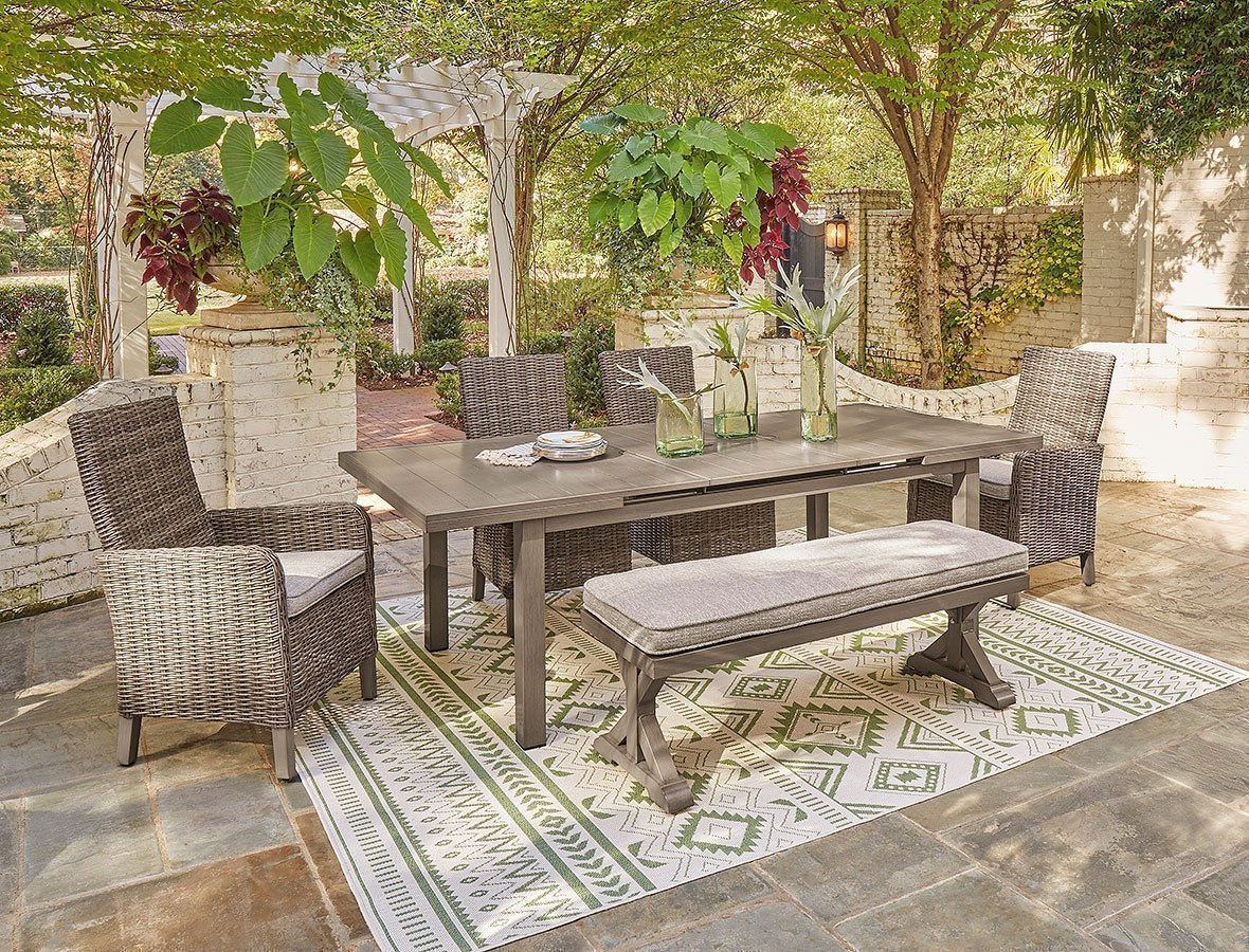 Beach Front Outdoor Dining Set W/ Beachcroft Chairs And Bench Signature ...