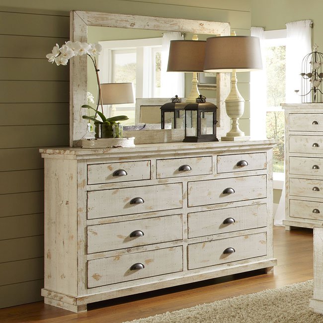 Willow Slat Bedroom Set Distressed White