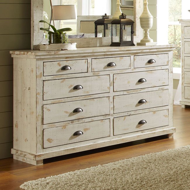 Willow Slat Bedroom Set Distressed White