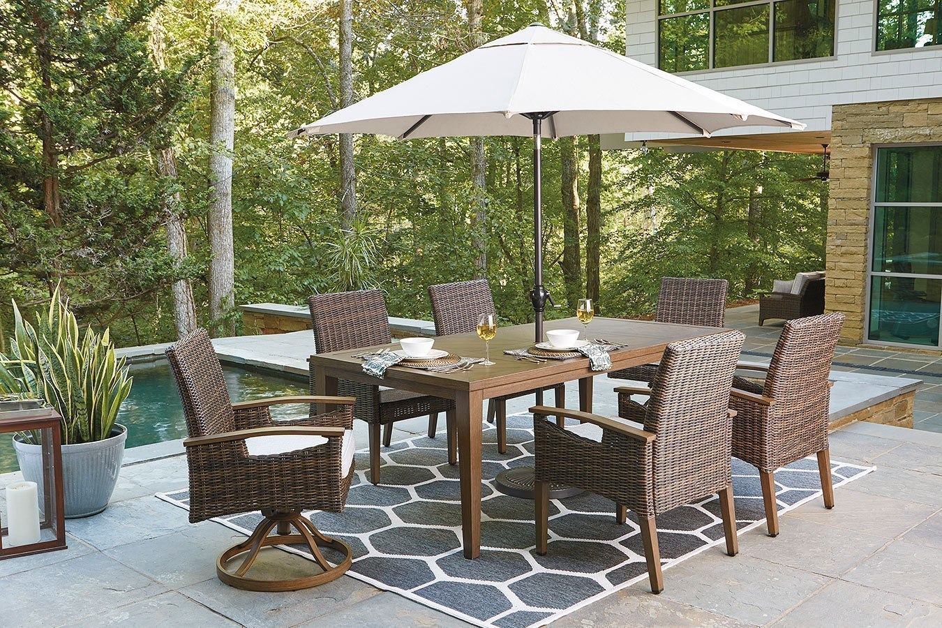 Paradise Trail Outdoor Dining Set W Umbrella Signature Design Furniture Cart