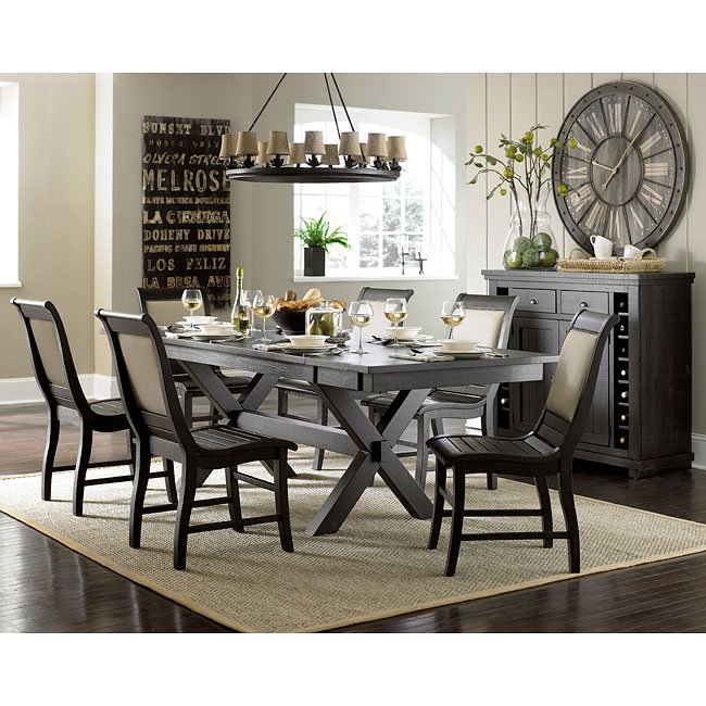 Willow Rectangular Dining Room Set W Upholstered Chairs Distressed Black Progressive Furniture Furniture Cart
