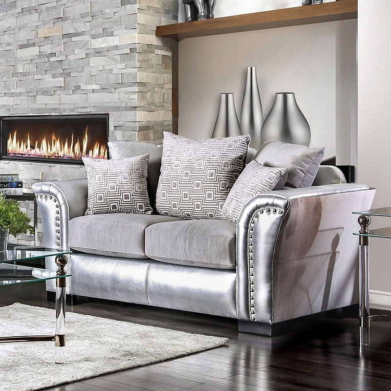 Benigno Living Room Set (Silver) Furniture Of America Furniture Cart
