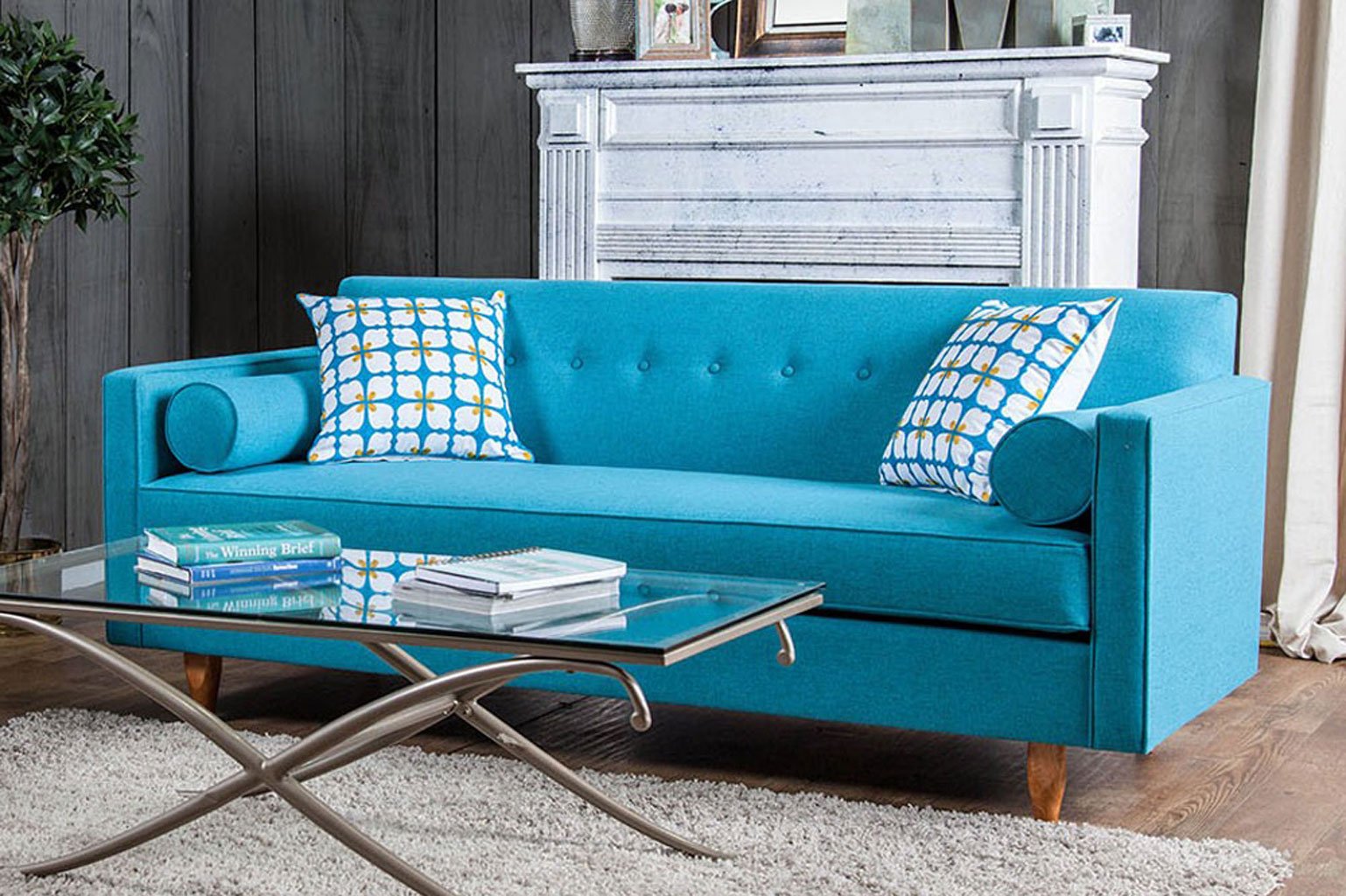 Madelyn Sofa (Blue) Furniture Of America Furniture Cart