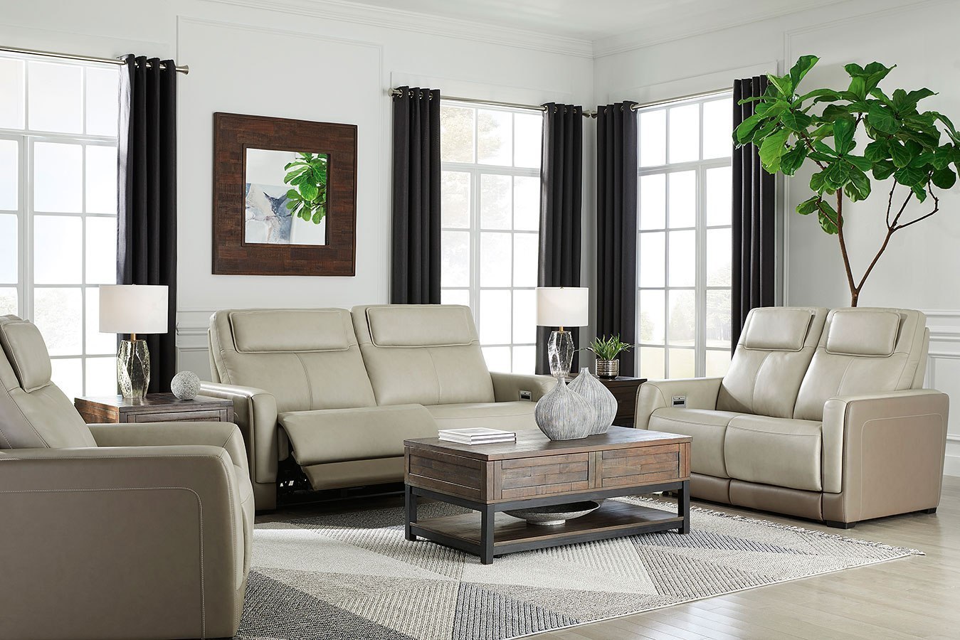 Battleville Almond Power Reclining Living Room Set W/ Adjustable ...
