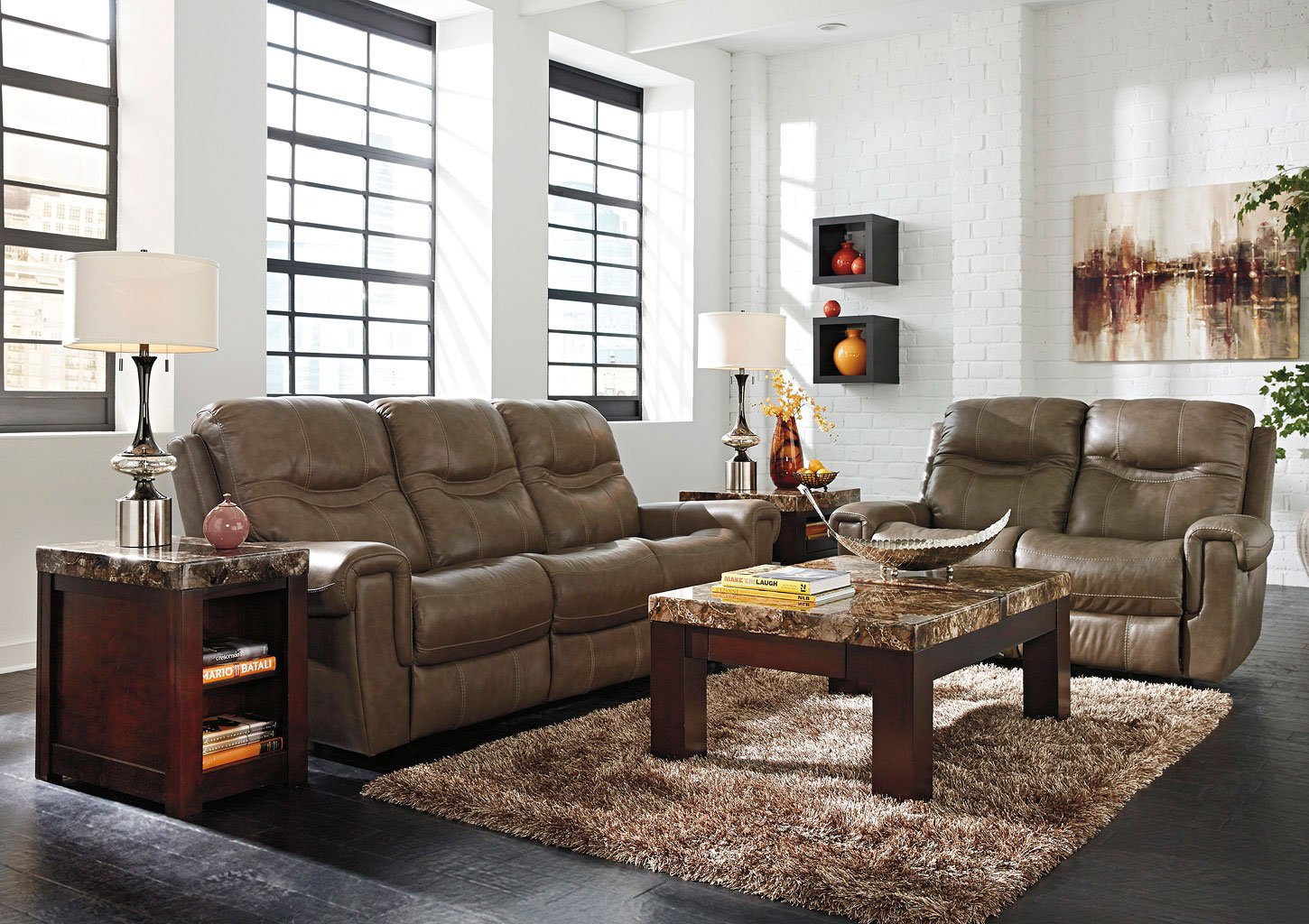 Casscoe Granite Reclining Living Room Set Signature Design Furniture Cart