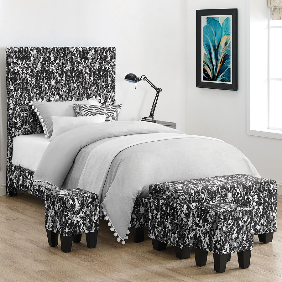 Fort Hood Twin Upholstered Bed W/ Ottomans (Digi Camo White) Elements