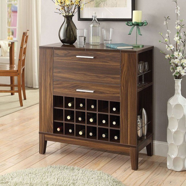 Dark Walnut Small Bar Cabinet Coaster Furniture Furniture Cart