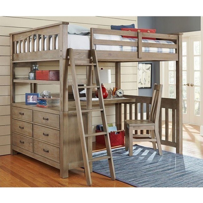 full loft bed with desk and stairs