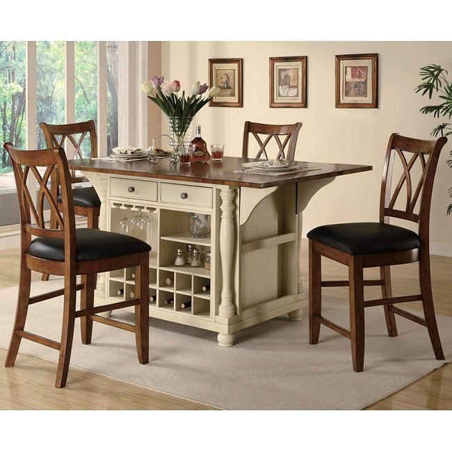 Buttermilk And Cherry Kitchen Island And Chairs Set Coaster