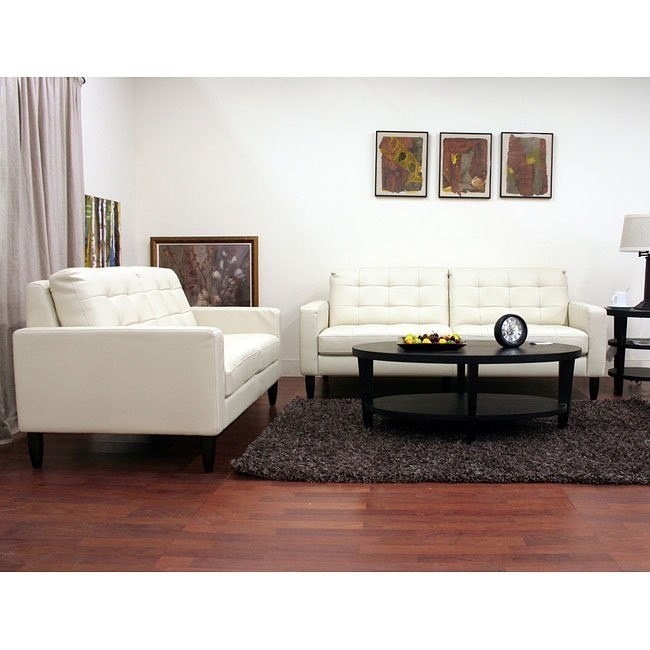 Caledonia Leather Sofa And Loveseat Set Cream Wholesale Interiors Furniture Cart
