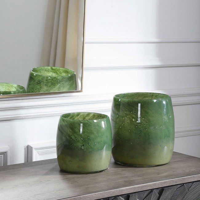 Curated visual reference: Visual Reference: Matcha Green Glass Vases Set Of 2 Uttermost