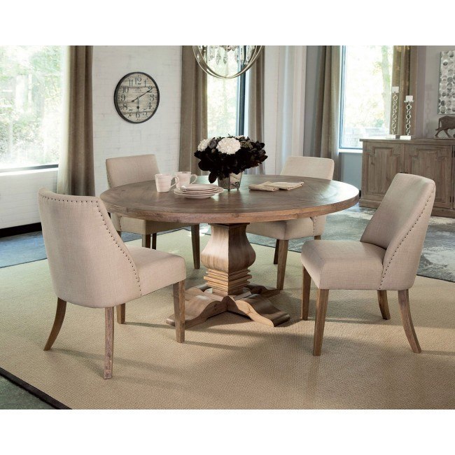 Florence Round Dining Set W Beige Chairs Coaster Furniture 3
