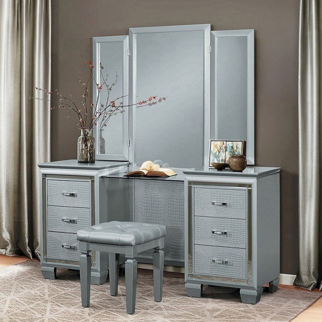 Allura Vanity Dresser W/ Mirror (Silver) Homelegance, 1 ...