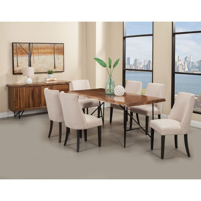Live Edge Dining Room Set W Upholstered Chairs Alpine Furniture
