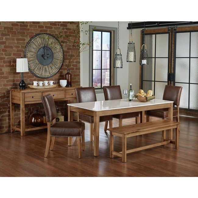 Simply Dining Quartz Top Dining Set W Leather Chairs Natural Maple Vaughan Bassett Furniture Cart
