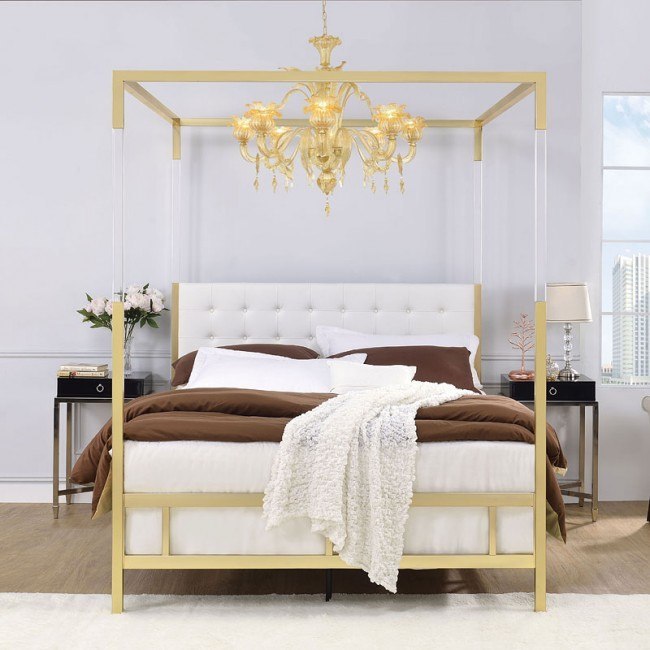 Raegan Queen Canopy Bed (Gold) Acme Furniture | Furniture Cart