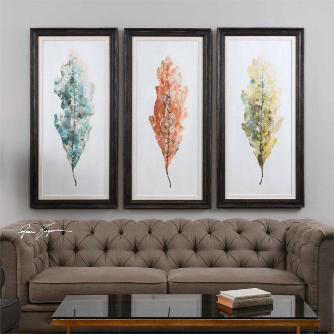 Tricolor Leaves Abstract Wall Art Set Of 3 Uttermost Furniture
